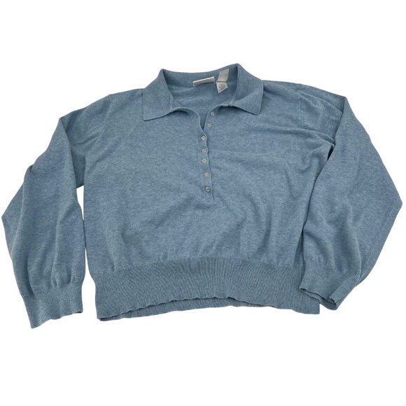 Liz Claiborne Lizsport Blue Cotton Collared Sweater With Button Front XL - Picture 1 of 6